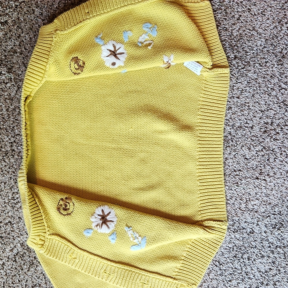 Girls' Yellow Floral Embroidered Knit Cardigan - Picture 4 of 8